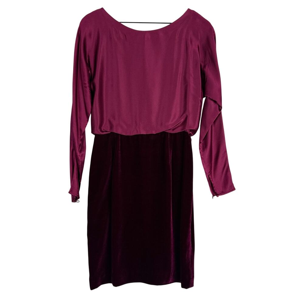 Vintage Y2K Liz Claiborne 100% Silk Blouson Pencil Dress Velour Maroon Red - 4
